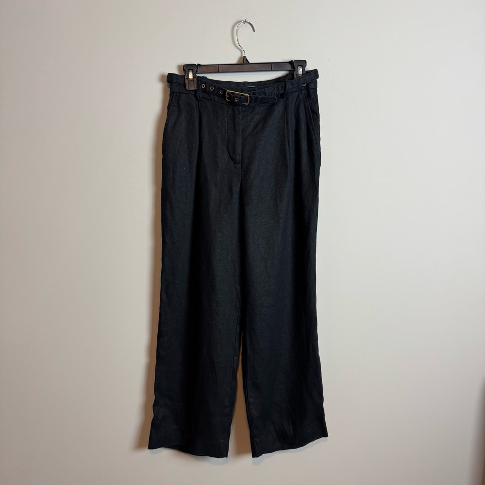 Zimmermann Hypnotic High Waisted Belted Linen Blend Wide Leg Pants 0 - Picture 5 of 11